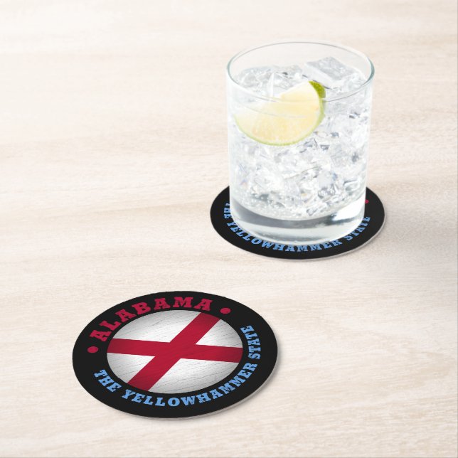 DESSOUS-DE-VERRE ROND EN PAPIER DRAPEAU D'ÉTAT D'ALABAMA (En situation)