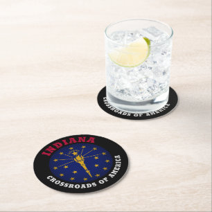 DESSOUS-DE-VERRE ROND EN PAPIER DRAPEAU D'ÉTAT INDIANA CROSSROADS