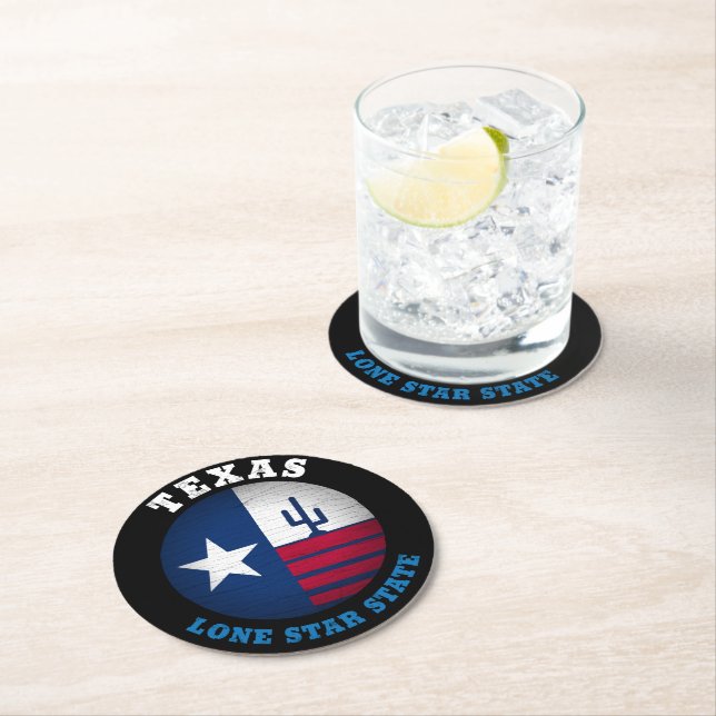 DESSOUS-DE-VERRE ROND EN PAPIER DRAPEAU D'ÉTAT TEXAS LONE STAR (En situation)