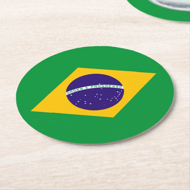 Dessous-de-verre Rond En Papier Drapeau du Brésil (Incliné)