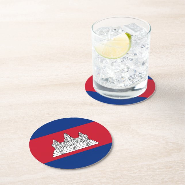 Dessous-de-verre Rond En Papier drapeau du Cambodge (En situation)