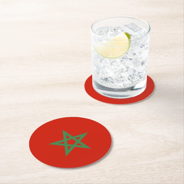 Dessous-de-verre Rond En Papier drapeau marocain (En situation)