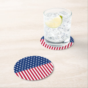 Dessous-de-verre Rond En Papier Drapeau patriotique américain étoiles et bandes Ro