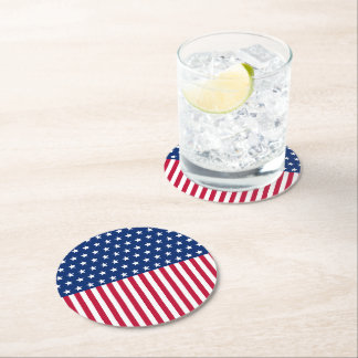 Dessous-de-verre Rond En Papier Drapeau patriotique américain étoiles et bandes Ro