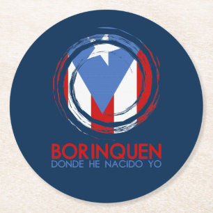 Dessous-de-verre Rond En Papier Drapeau Porto Rico Borinquen