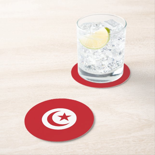 Dessous-de-verre Rond En Papier Drapeau tunisien (En situation)