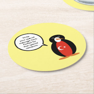 Dessous-de-verre Rond En Papier Drapeau Turc Ms. Penguin Personnalisé Parlant