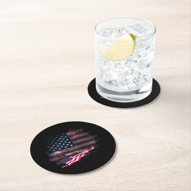 Dessous-de-verre Rond En Papier Drapeau USA (En situation)