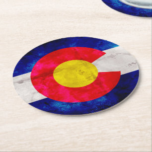 Dessous-de-verre Rond En Papier Drapeau vintage patiné d'état du Colorado