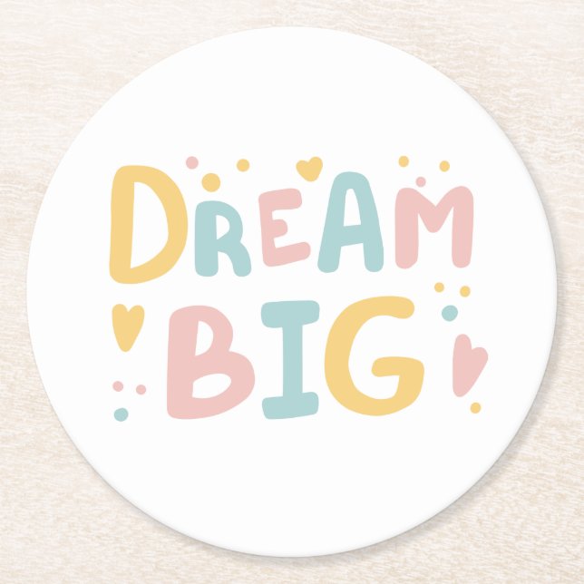 Dessous-de-verre Rond En Papier Dream Big Pastel Hearts (Devant)