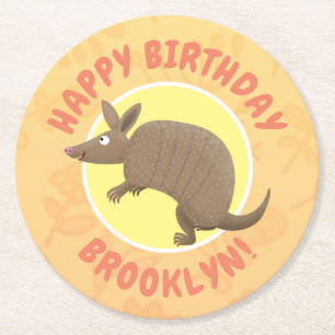 Dessous-de-verre Rond En Papier Drôle armadillo joyeux dessin animé