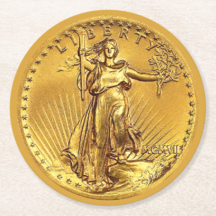 Dessous-de-verre Rond En Papier Drôle, barre de monnaie d'or