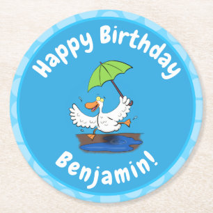 Dessous-de-verre Rond En Papier Drôle canard avec parapluie dessin animé