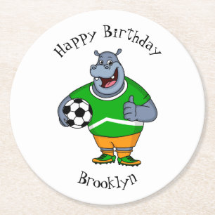 Dessous-de-verre Rond En Papier Drôle de joueur de football hippo dessin humoristi