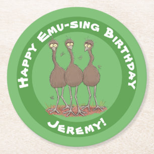 Dessous-de-verre Rond En Papier Drôle dessin animé du trio australien emu