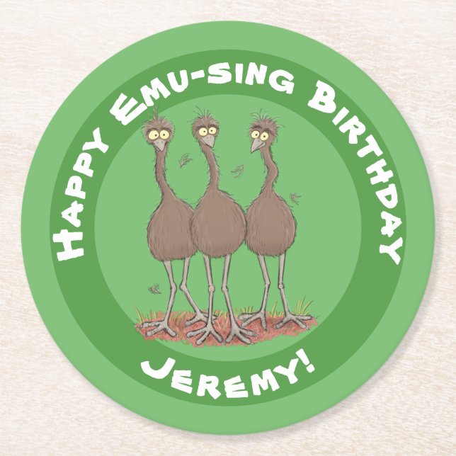 Dessous-de-verre Rond En Papier Drôle dessin animé du trio australien emu (Devant)