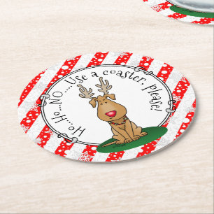 Dessous-de-verre Rond En Papier Drôle Jingle Ce Chien Rinde Du Nez Rouge Mignonne