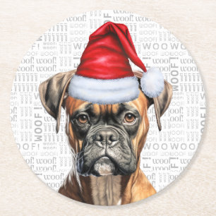 Dessous-de-verre Rond En Papier Drôle Noël Boxer Amoureux des chiens Holiday
