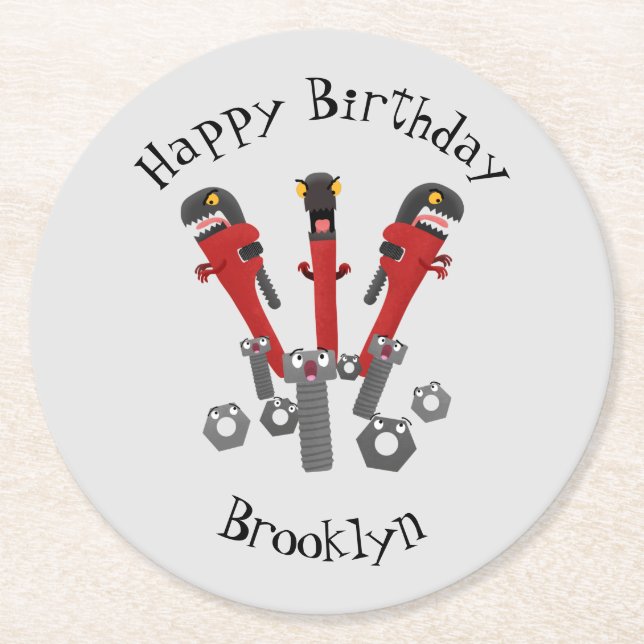 Dessous-de-verre Rond En Papier Drôle outil monstre de clé humour dessin animé (Devant)