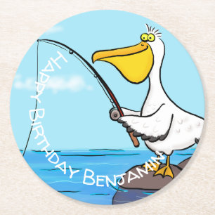 Dessous-de-verre Rond En Papier Drôle pélican de pêche