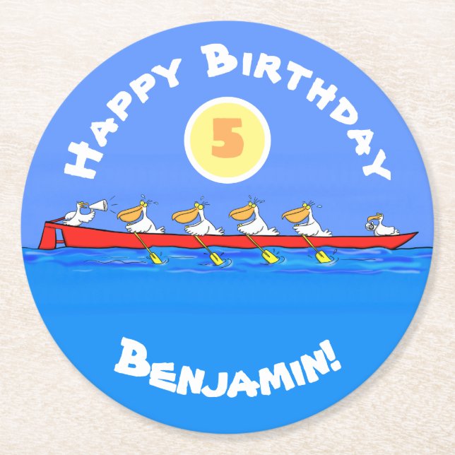 Dessous-de-verre Rond En Papier Drôle pélicans rameurs dessin animé (Devant)