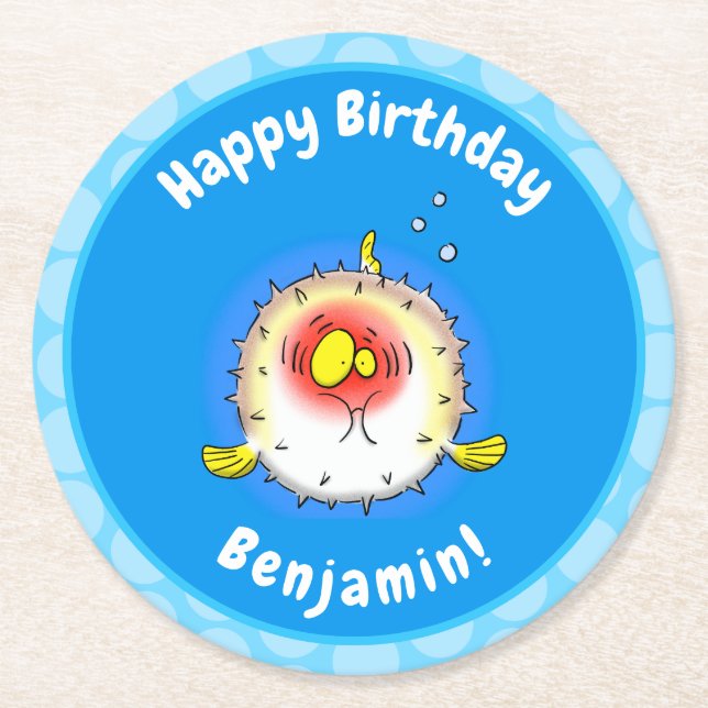 Dessous-de-verre Rond En Papier Drôle poisson poivron porc-épic caricature poisson (Devant)