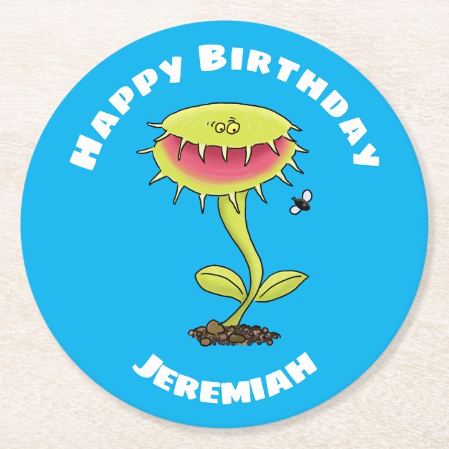 Dessous-de-verre Rond En Papier Drôle Vénus piège à mouches dessin plante (Devant)