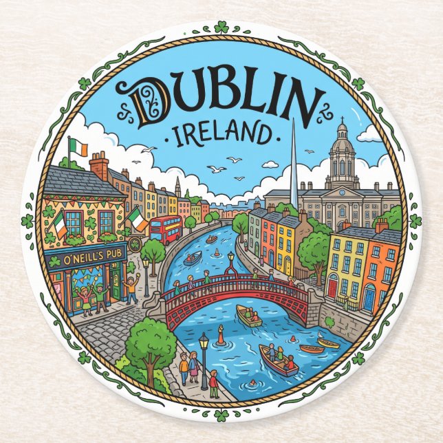 Dessous-de-verre Rond En Papier Dublin Irlande (Devant)