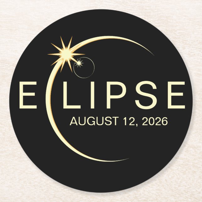 Dessous-de-verre Rond En Papier Éclipse solaire, événement d'astronomie 2026 (Devant)