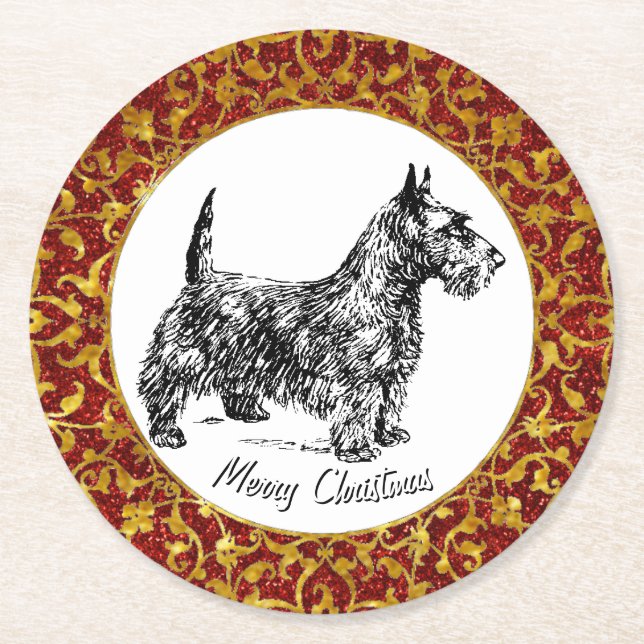 Dessous-de-verre Rond En Papier Écossais Terrier (Devant)