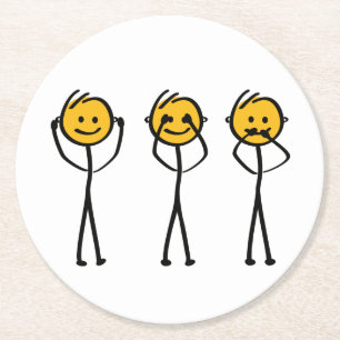 Dessous-de-verre Rond En Papier Écoutez, regardez et silence le dessin. Trois sing