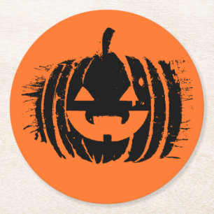 Dessous-de-verre Rond En Papier Éffrayant Citrouille de rire   Halloween