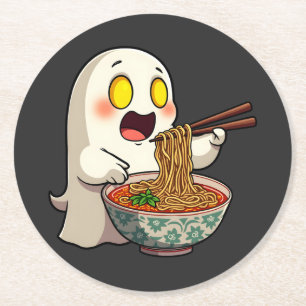 Dessous-de-verre Rond En Papier Éffrayant Halloween Pastel Kawaii Ghost manger Ram