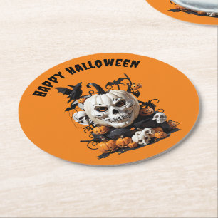 Dessous-de-verre Rond En Papier Effrayant Happy Halloween conception crâne