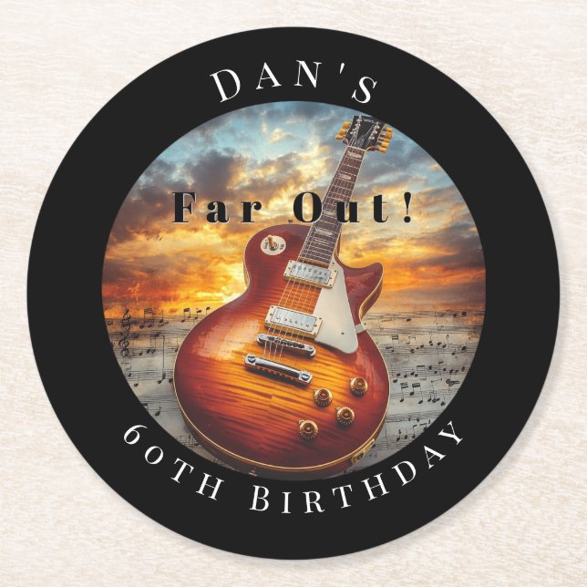 Dessous-de-verre Rond En Papier Electric Guitar Ocean Sunset Music Notes (Devant)