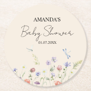 Dessous-de-verre Rond En Papier Élégant Baby shower Fleurs Sauvages