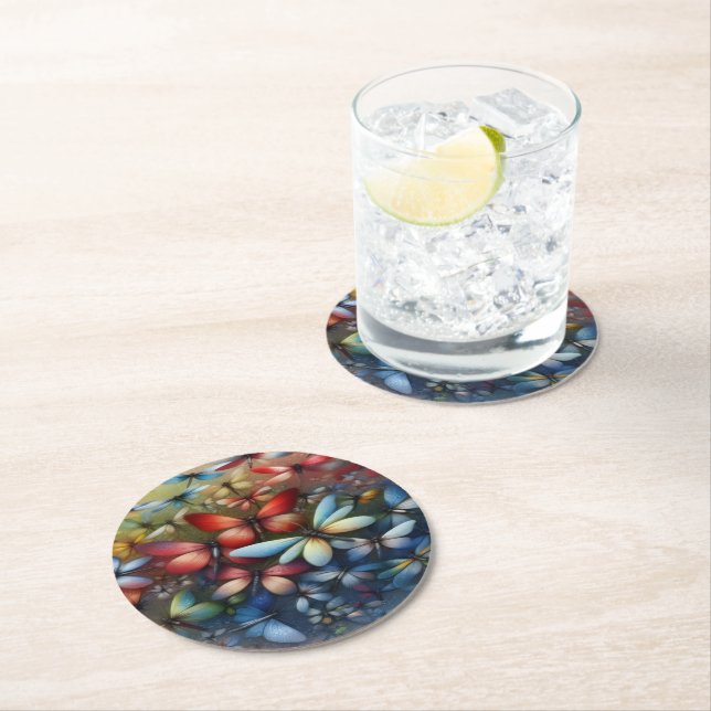 Dessous-de-verre Rond En Papier Elegant Dragonflies (En situation)