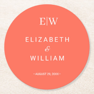 Dessous-de-verre Rond En Papier Élégant Flare simple au néon avec Mariage Monogram