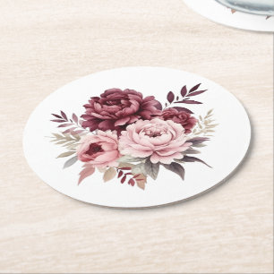 Dessous-de-verre Rond En Papier Elégant Floral Aquarelle Peony Flowers Mariage
