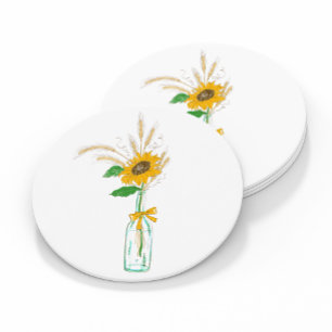 Dessous-de-verre Rond En Papier Élégant floral campagne tournesols jaunes mariage
