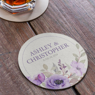 Dessous-de-verre Rond En Papier Élégant Lavender Aquarelle Floral Bouquet Mariage