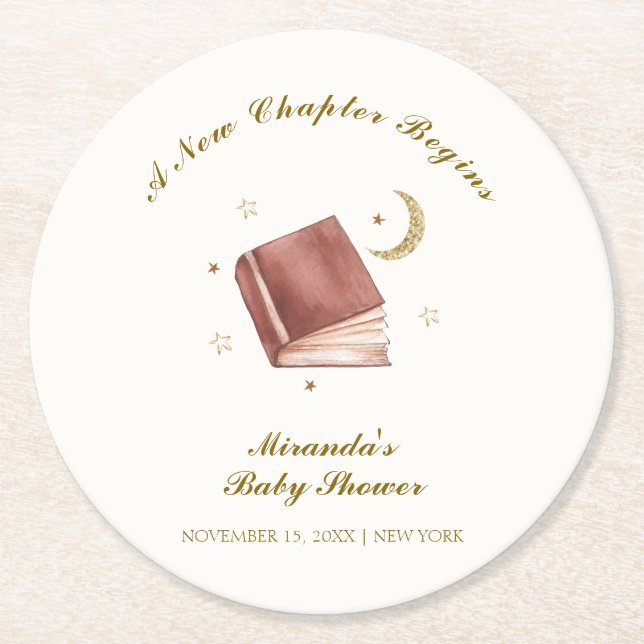 Dessous-de-verre Rond En Papier Elégant livre Boho Moon Star Baby shower (Devant)