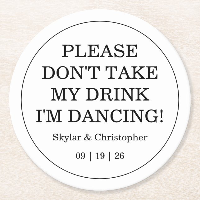 Dessous-de-verre Rond En Papier Élégant Mariage blanc et blanc (Devant)