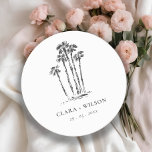Dessous-de-verre Rond En Papier Élégant Mariage de croquis de palmier côtier tropi<br><div class="desc">Pour toute autre personnalisation ou tout autre élément correspondant,  n'hésitez pas à me contacter à l'adresse yellowfebstudio@gmail.com</div>