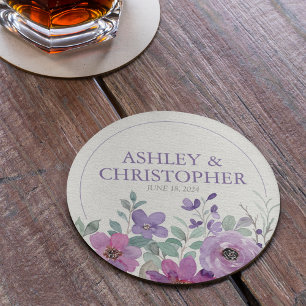 Dessous-de-verre Rond En Papier Élégant Mariage floral de couleur de lavande