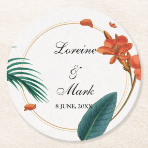 Dessous-de-verre Rond En Papier Élégant Mariage floral tropical