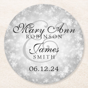 Dessous-de-verre Rond En Papier Elégant mariage Silver Winter Wonderland