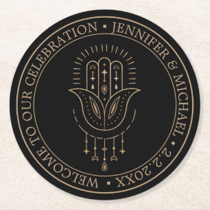 Dessous-de-verre Rond En Papier élégant moderne noir or mariage mystique