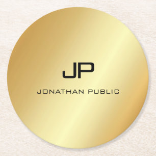 Dessous-de-verre Rond En Papier Élégant Monogramme Modèle Moderne Faux Gold