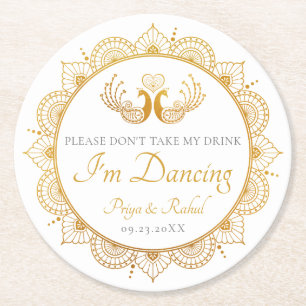 Dessous-de-verre Rond En Papier Élégant Motif d'or Mariage indien